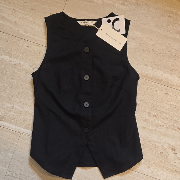 Commense Tops - New Commense Black Linen Blend Button-Down Vest
